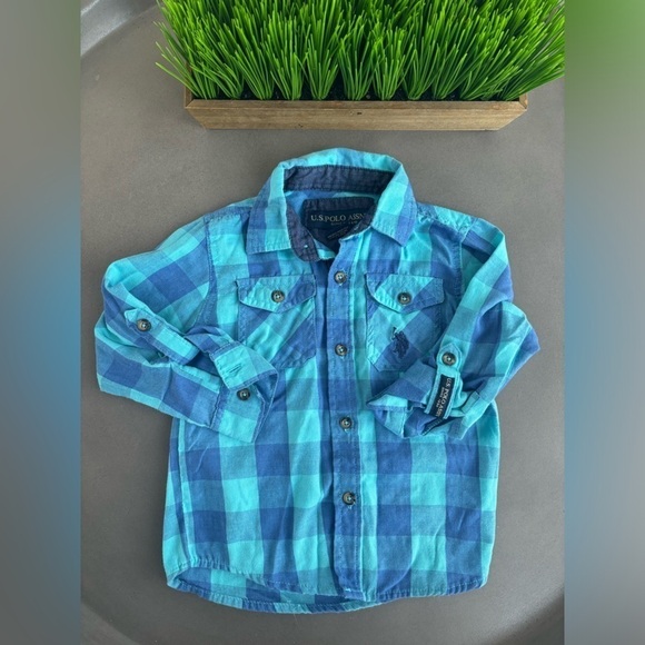 U.S Polo Assn. Blue Plaid Button Down Size 4T - Picture 1 of 6